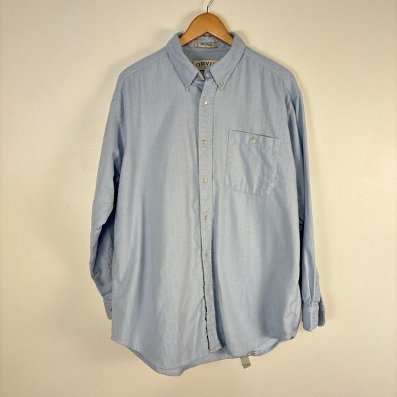 Orvis Men's Large Cotton Light Blue Flannel Shirt Button Down Soft Herringbone - Picture 2 of 7